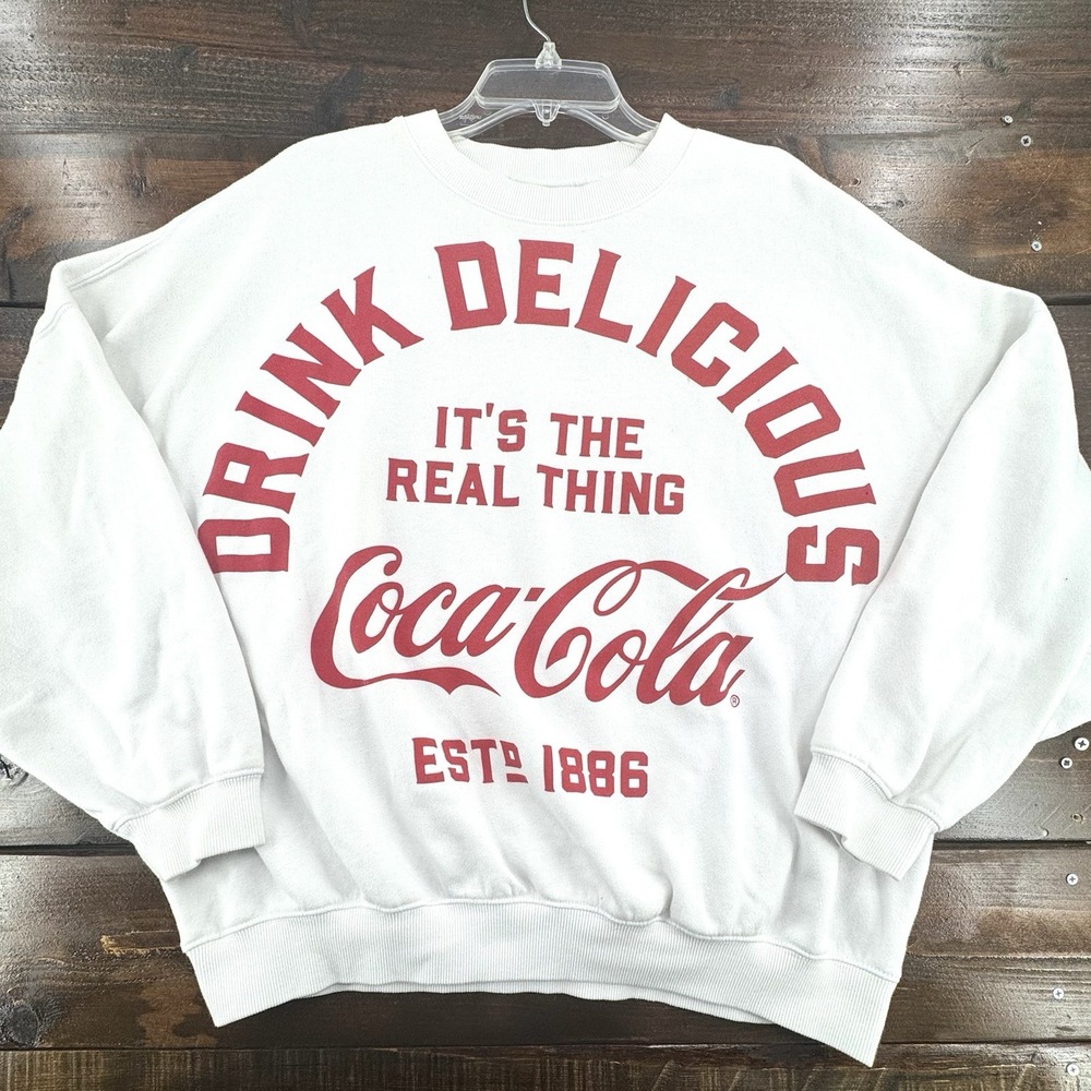 PacSun Coca-Cola Classic‎ Sweatshirt Medium Red White Collar Pullover Rugby Top